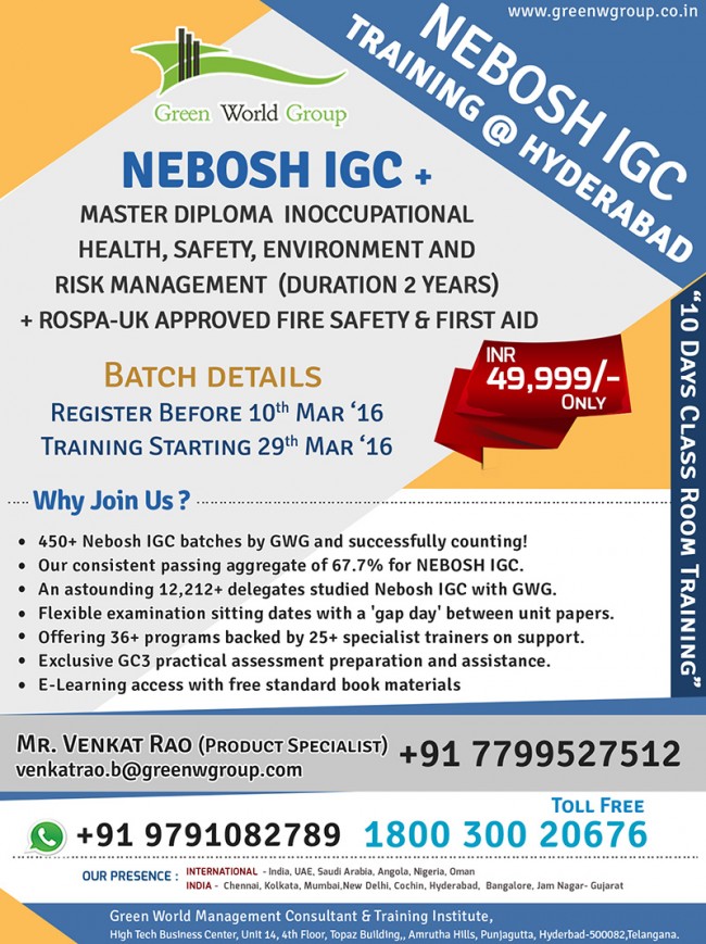 Nebosh course in Hyderabad with Amazing Offer free! free!! Free!!!