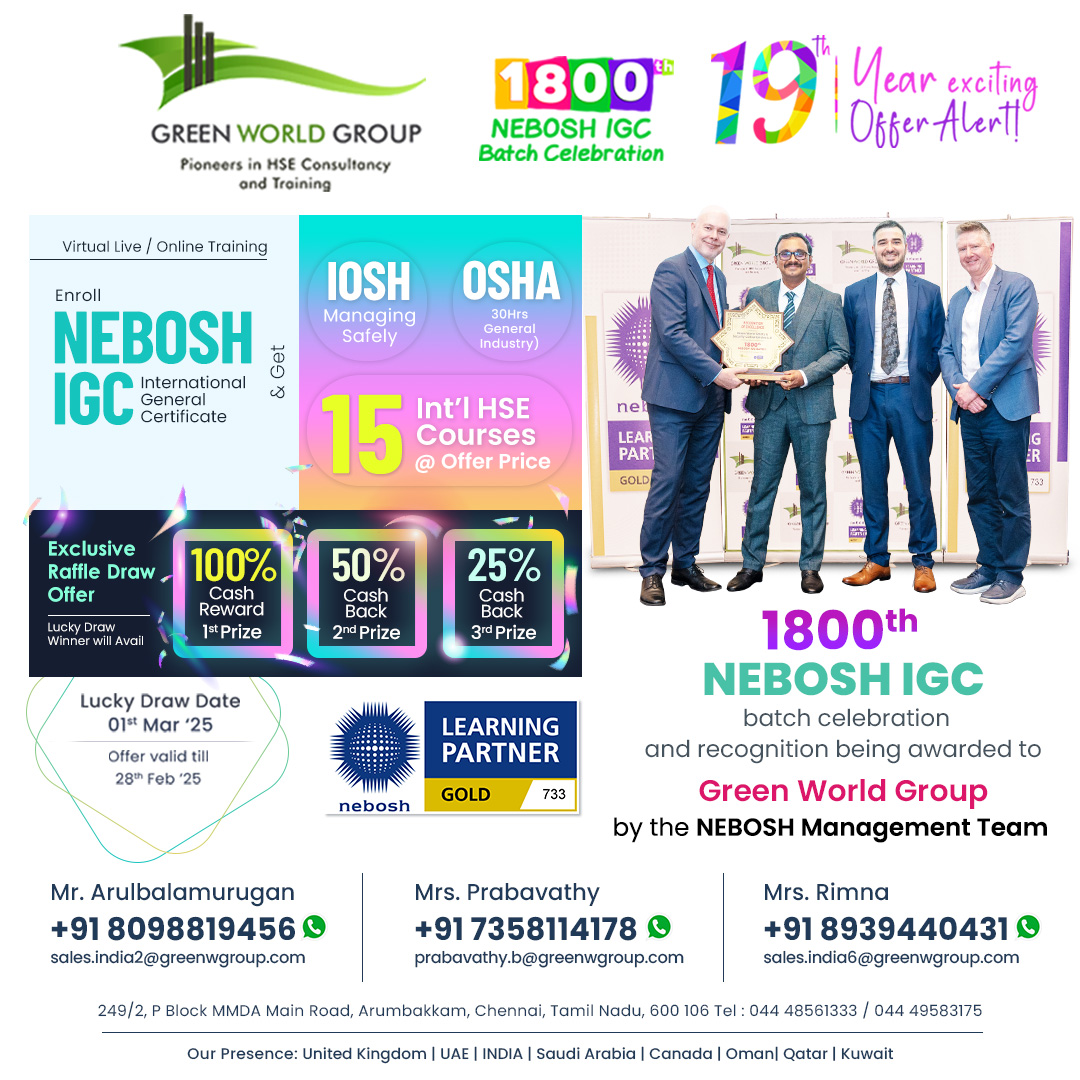 Read more about the article Green world groups special offer for Nebosh Course at CHENNAI