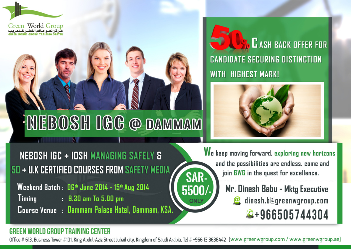 Nebosh Safety Training Courses in Jubail Dammam , Saudi Arabia