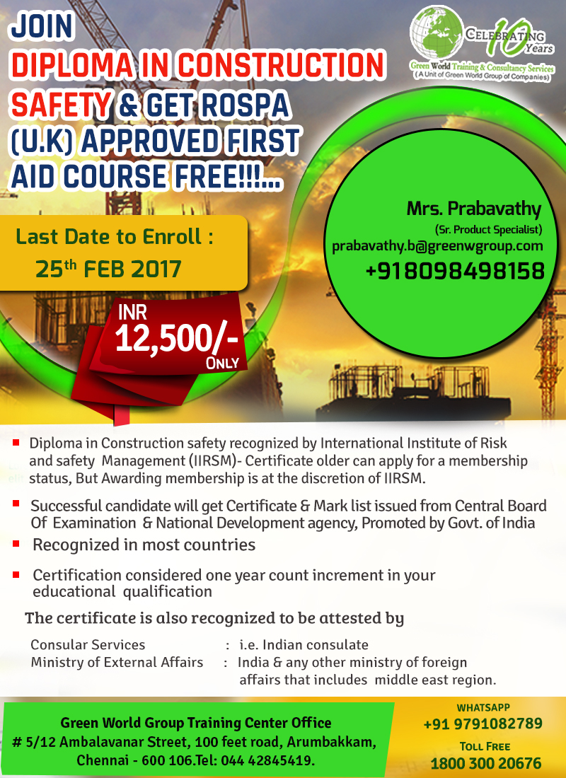 Read more about the article Amazing offer for  Diploma in Construction Safety at beneficial cost