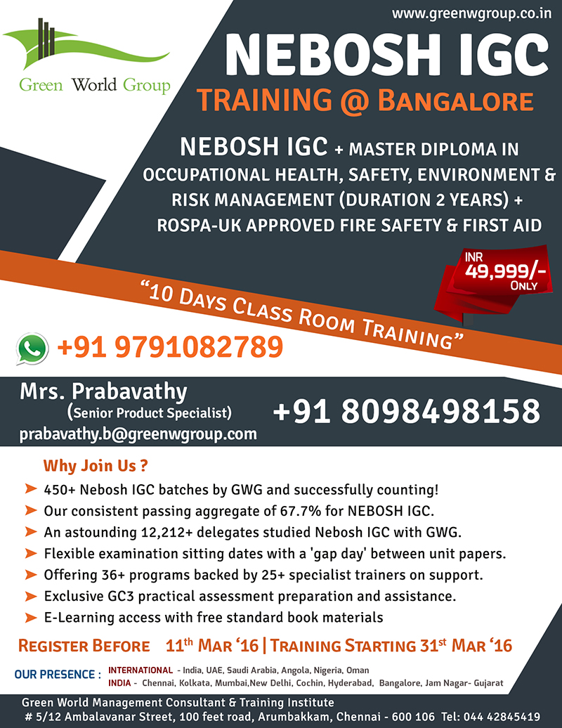 You are currently viewing NEBOSH IGC COURSE TRAINING IN BANGALORE
